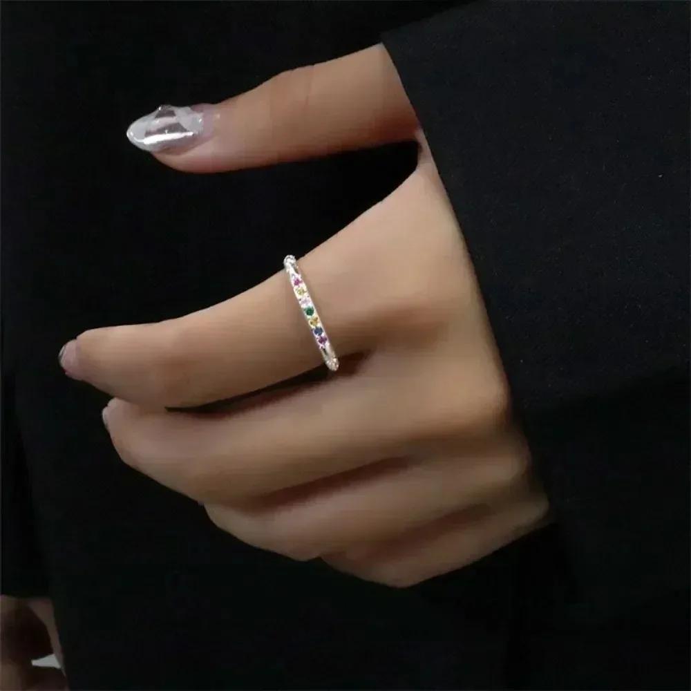 Delicate Circled Colour Zircon Adjustable Rings Women Jewelry Round Rainbow Rhinestone Finger Ring Party Jewelry Gifts