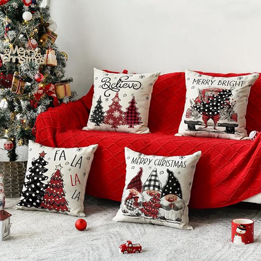 Cross-Border Snowman Christmas Tree Pillowcase - Linen Cushion Cover for Holiday Decoration