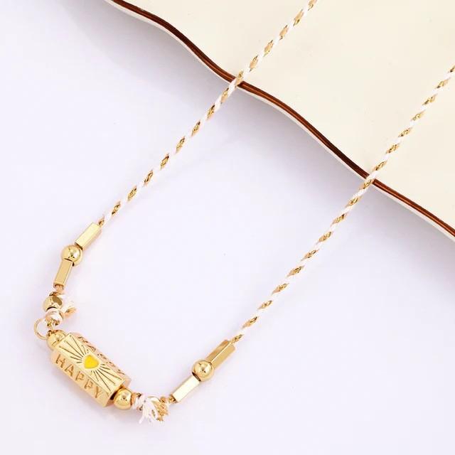 Vintage Graffiti Alphabet Necklace For Women With Copper Geometric Pendant And Colorful Cord