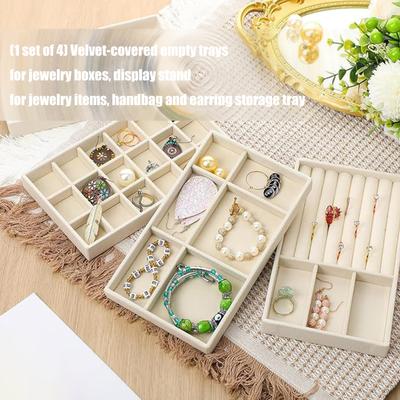 4 Pack Velvets Lined Jewelry Holder Box with Compartments Jewelry Displaying Tray for Bracelet Earring Organization