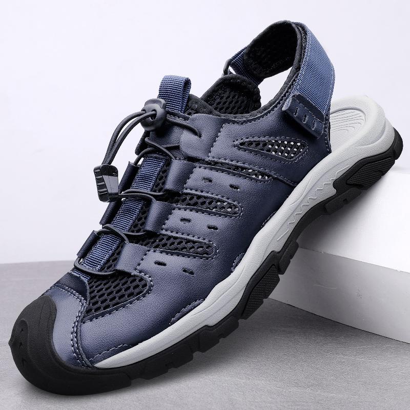 Fashion Summer Breathable Men's Bag Head Sandals Hollow Mesh Hole Shoes Outdoor Non-slip Flats Lightweight Sports Leisure Beach Shoes