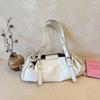 Pink PU Shoulder Bag For Women Trendy Large Capacity Commuter Tote Bags Simple Casual Motorcycle Style Traveling Handbags