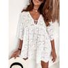 Abito Camicia Casual da Donna Nuova Collezione Primavera Estate, Ampio, con Ricamo e Bordi in Pizzo Trasparente, Taglie Forti per Esportazione Transfrontaliera
