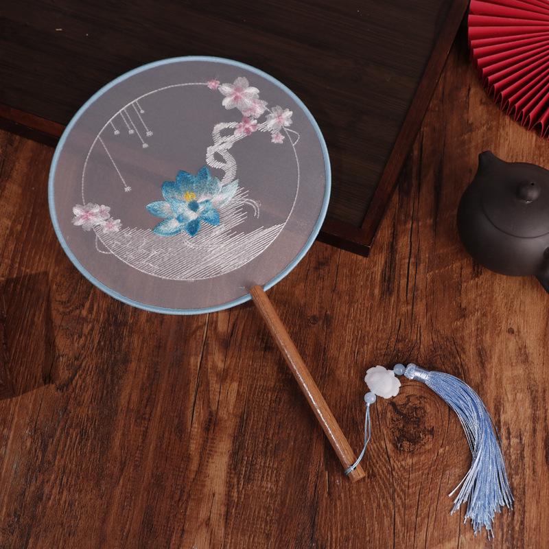 Chinese Double-Sided Embroidered Round Fan for Hanfu or Qipao Dance Performances