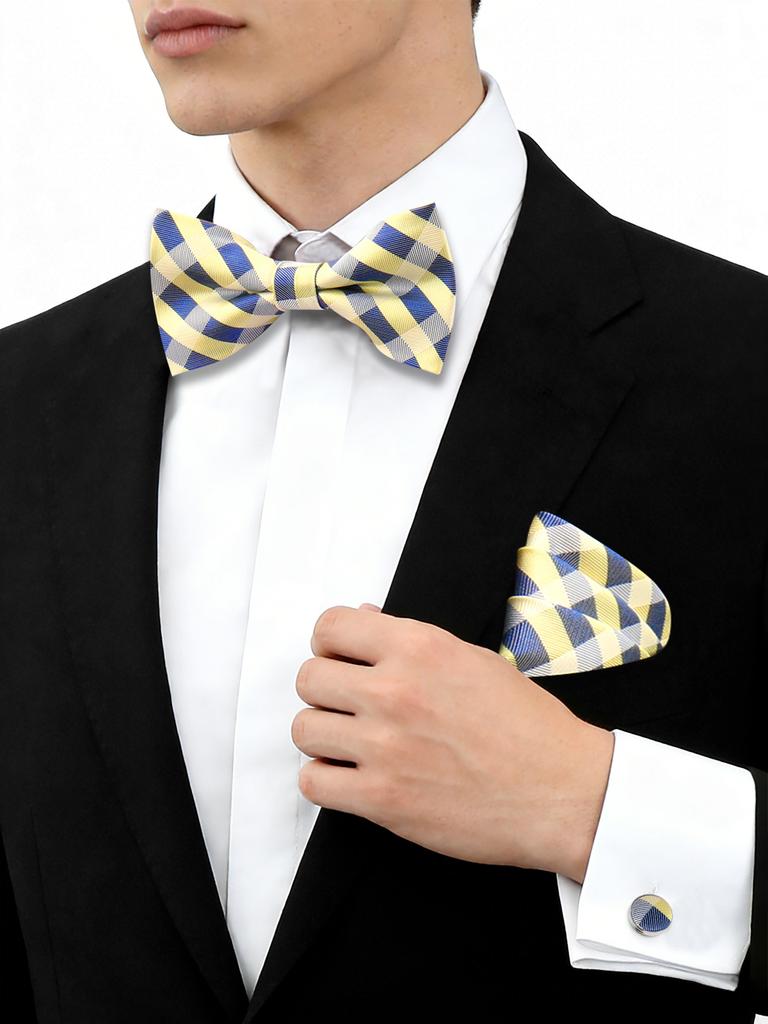 55 Styles Men Bow Tie Sets 3 Pcs Luxury Classic Stripe Pocket Square Cufflinks Paisley Floral Polka Dot Wedding Business