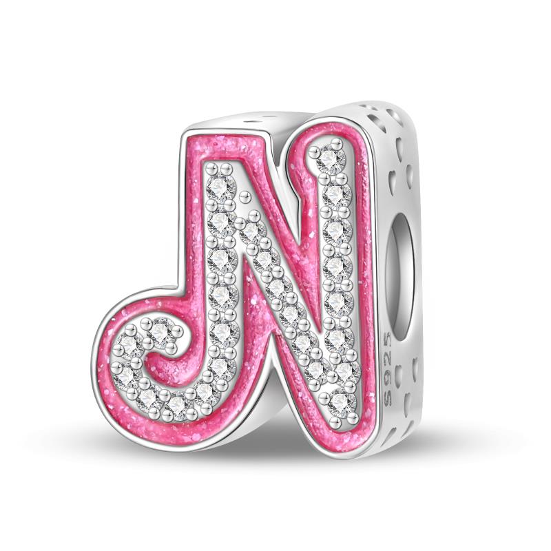 A-Z 26 Alphabet Charms Copper English Letters Charm Pave Pink Cz Fit Pan Original Bracelets Diy Jewelry For Women