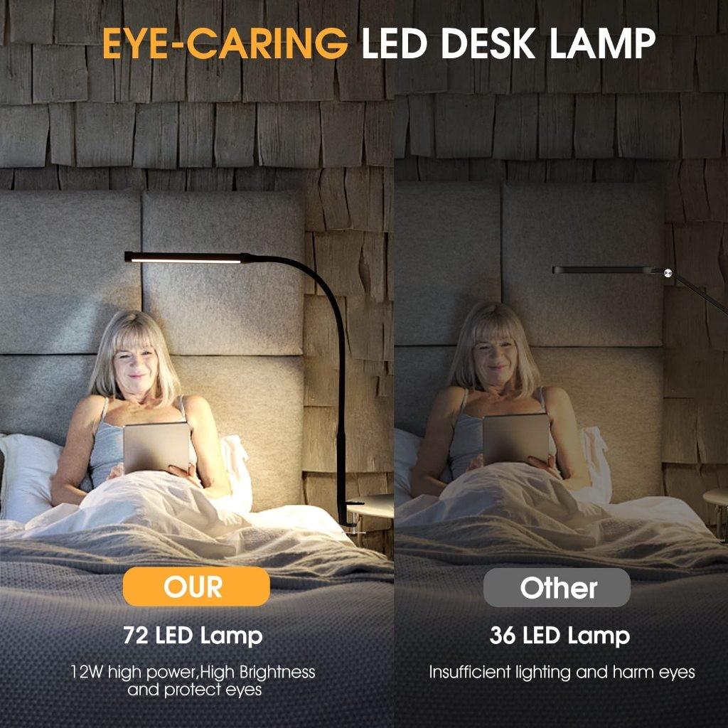 3-Colors 10 Brightness Adjustable Desk Lamp Eye Protection LED Home Office Clip-On Table Light Special Bedside Reading Lamp