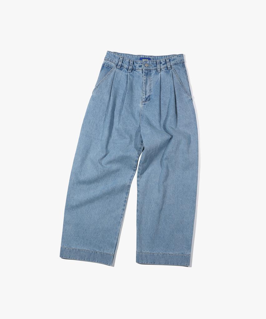 Seleuji Double-Pleat Wide Denim Pants V8_Light Blue