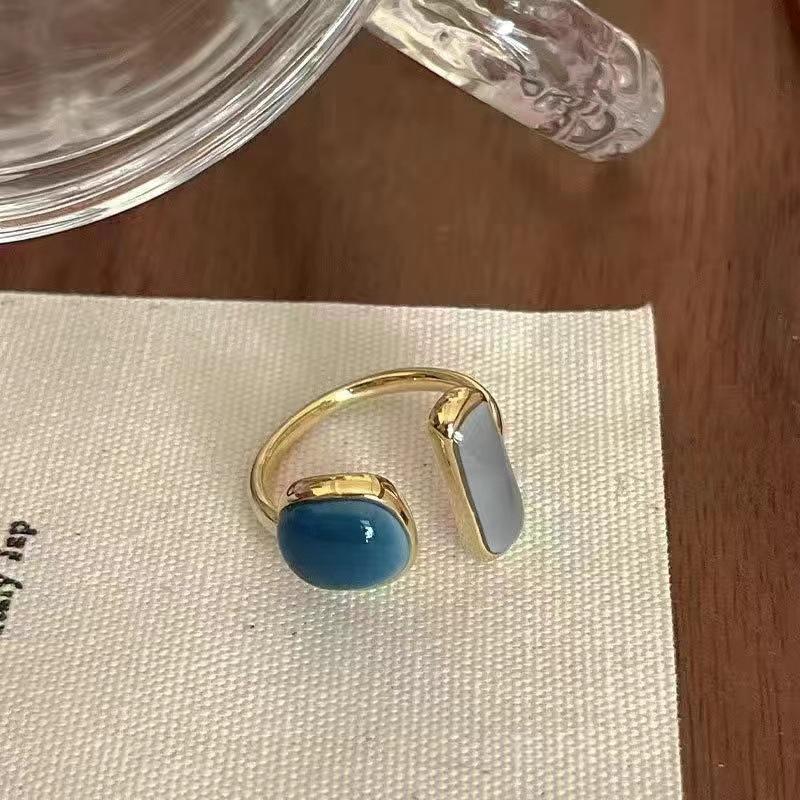 Vintage Enamel Oil Open Gold Rings Checkerboard Finger Ring Accessories Jewelry Gift