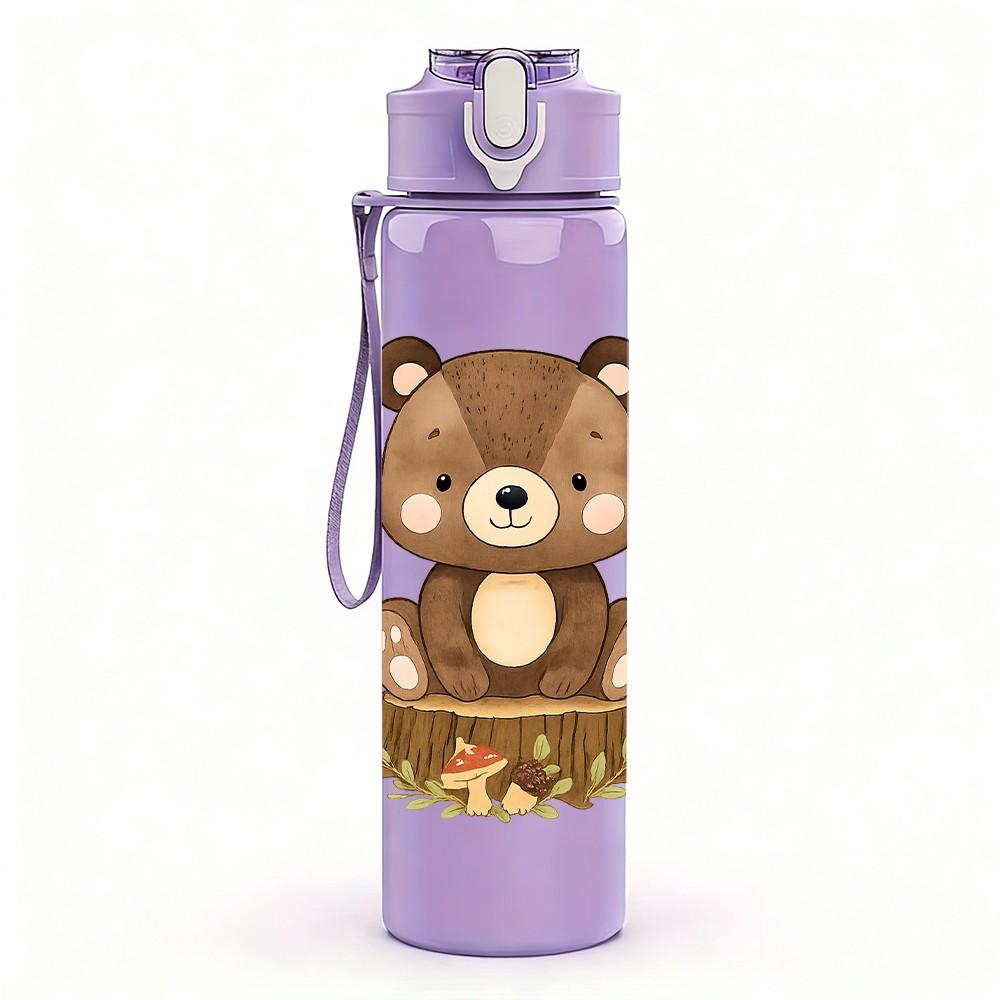 1PC Forest Brown Bear 750ml Color Plastic Sports Water Bottle Leakproof Flip Straw Lid Suitable for Sports Office Home Use
