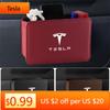 Autocollant de voiture Tesla Boîte de rangement de porte de voiture en cuir Sac poubelle sous le siège arrière Organisateur intérieur Pour Tesla Modèle 3 Modèle S Modèle X Co