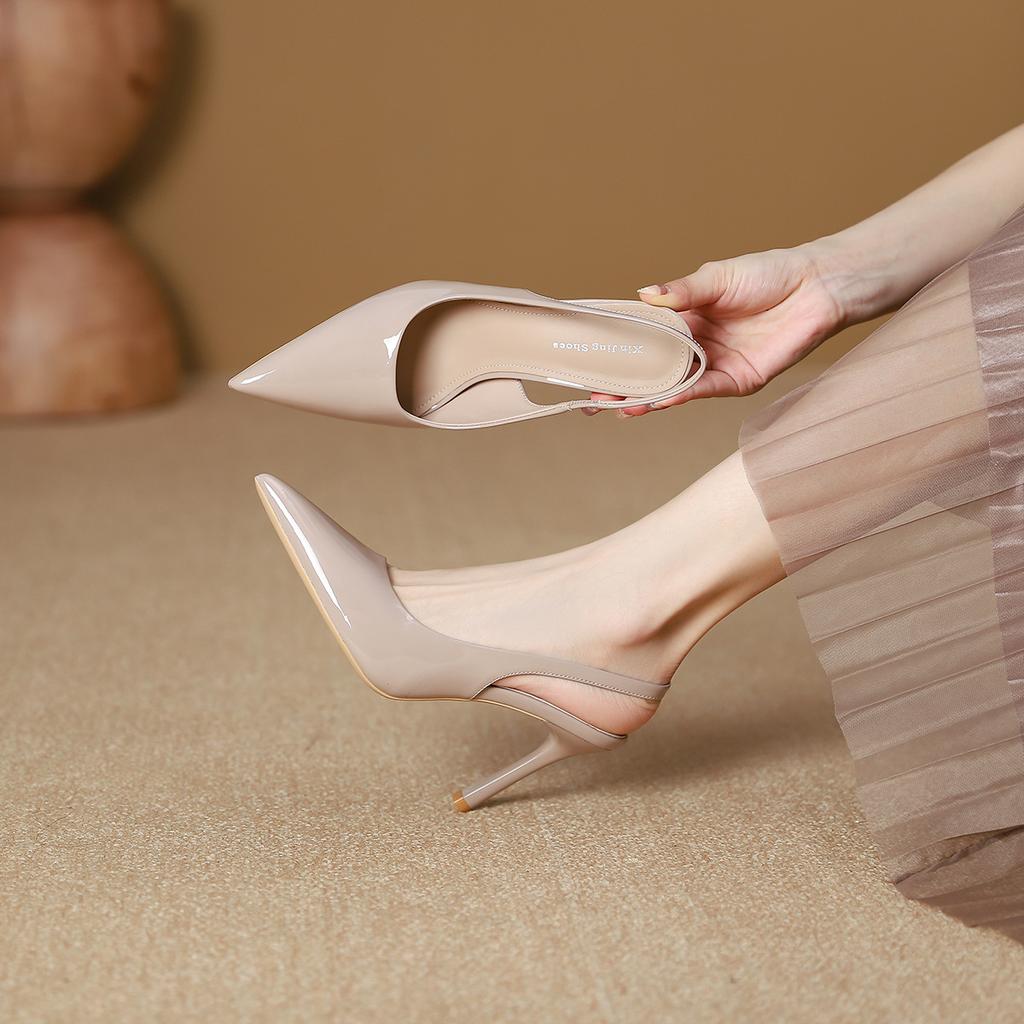 2199-6 Europe and the United States Sexy Black Pointed Strap High Heel Sandals New Bag Head Empty Word with Thin Heel Sandals