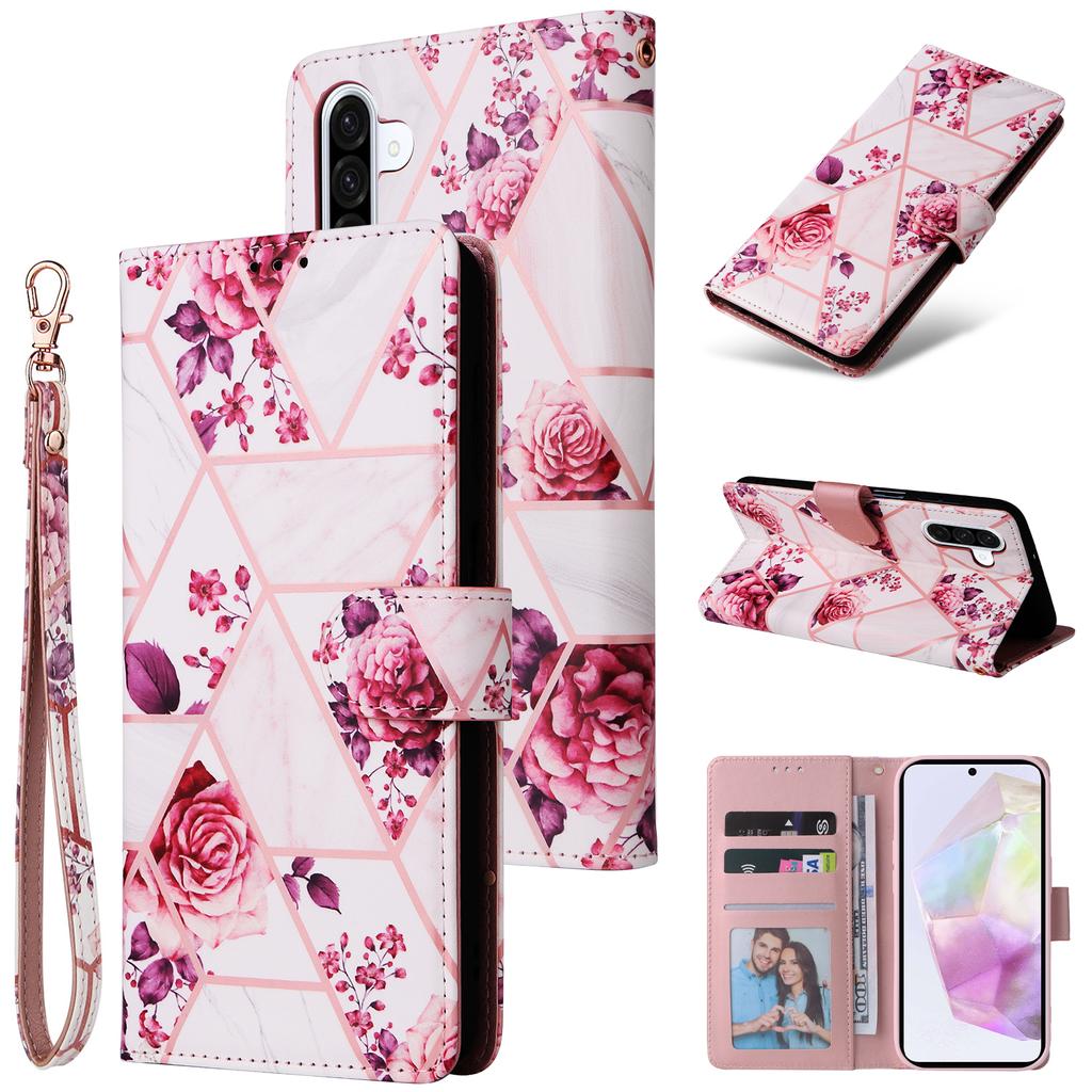 For Samsung Galaxy A17 5G/A26 5G Case Lacquered Marble Pattern Leather Phone Cover with Wrist Strap