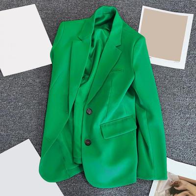 Women Suit Coat Lapel Long Sleeve Flap Pockets Two Buttons Suit Jacket Solid Color Loose Fit Work Outwear