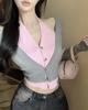 Chic Slimming Two-Piece Halter Knit Cardigan for Women - Stylish Early Autumn Contrast Color Top