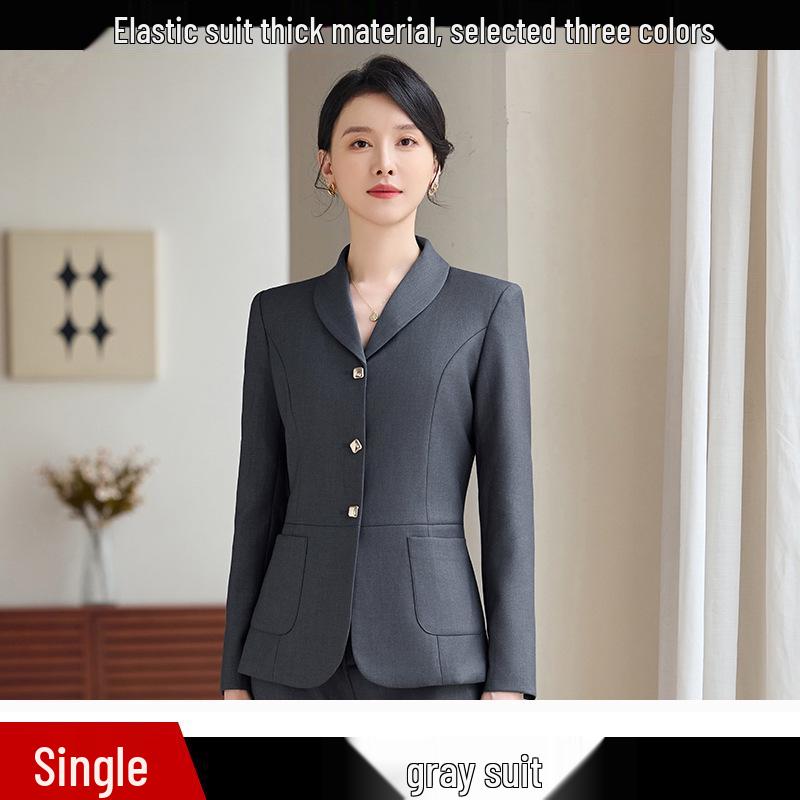 

2025 Autumn/Winter Women s Gray Suit Set: Thick, Elastic, Professional Formal Workwear. XXL