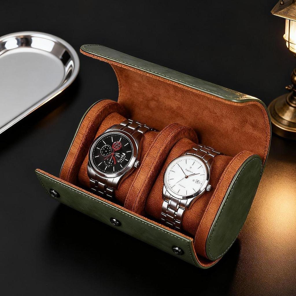 Watch Case Display PU Leather Multipurpose Secure Storage Roll Organizer