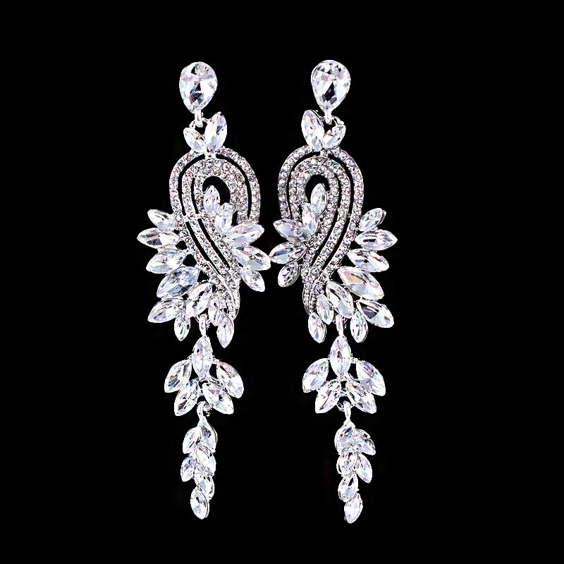 Shiny Crystal Zircon Long Stud Earrings for Women Geometric Hanging Drop Tassel Earring Fashion Party Vintage Pendant Jewelry