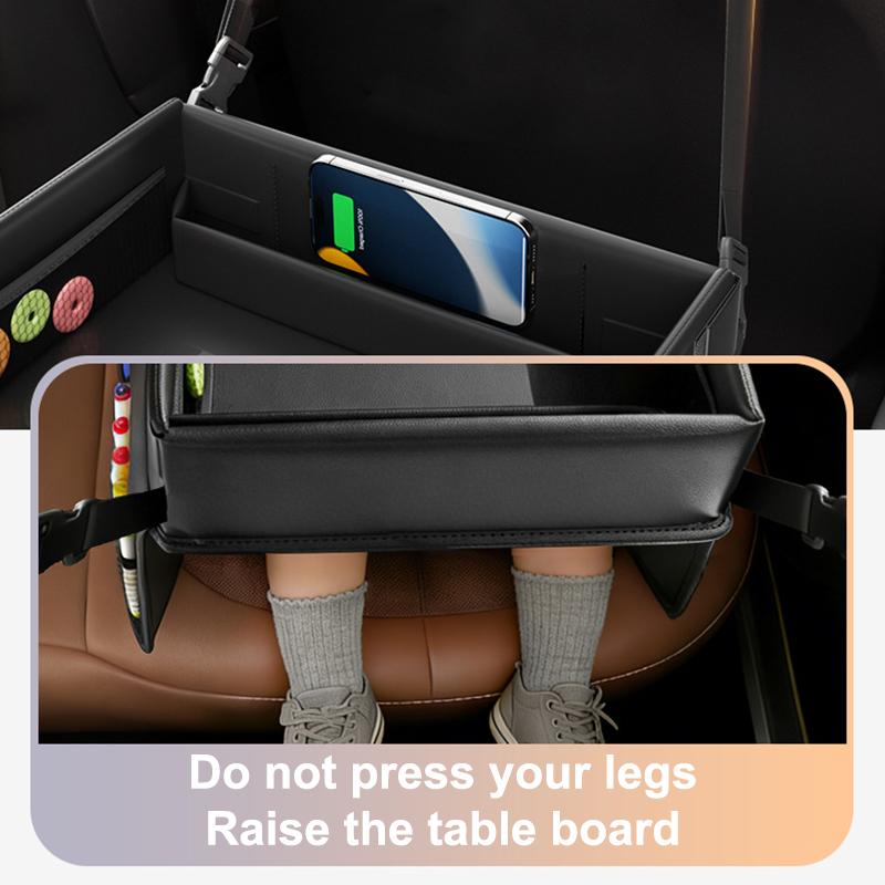 Kids Travel Tray PU Leather Activity Table | Carseat Lap Desk Organizer With Tablet Holder Stand, Snack Cup Child Laptop Bed