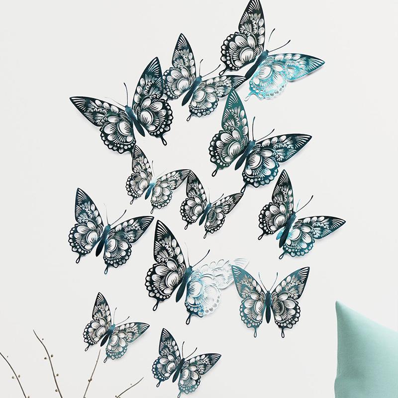 12 Pieces Colorful Butterfly Wall Stickers Set 10 Colors Hollow Cut Out DIY Pearl Paper Simulation Decor for Home Room