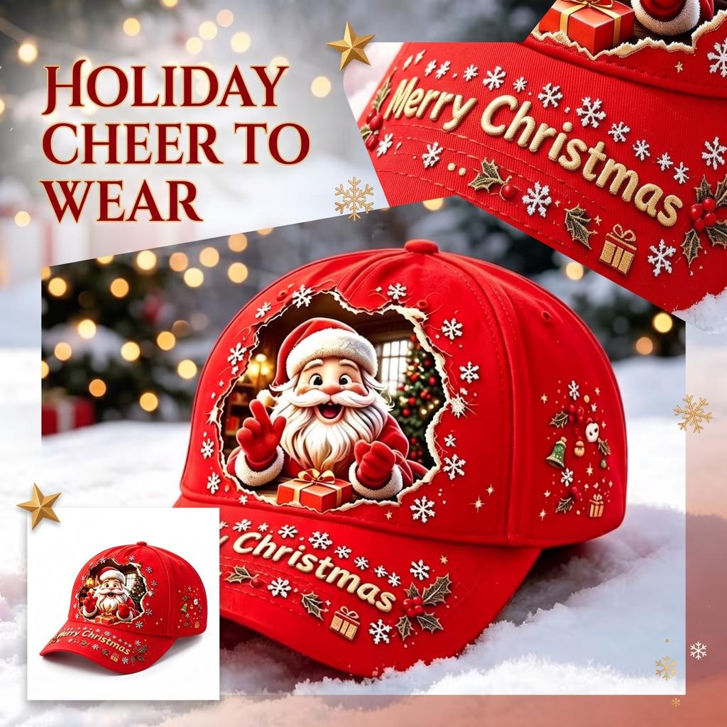 Unisex Red Christmas Digital Print Curved Baseball