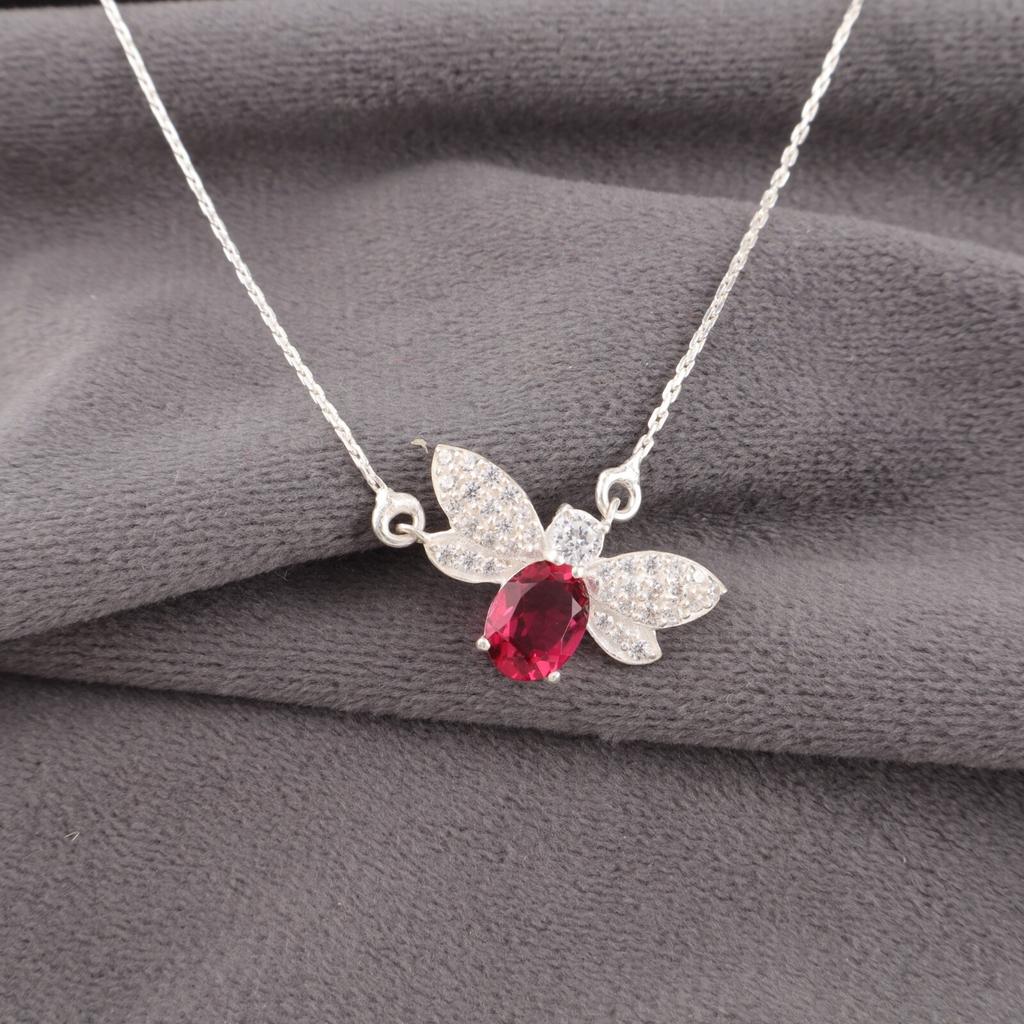 Geschenk für Frauen Rosa Rubellit Edelstein 925 Sterling Silber Schmuck Zirkon Anhänger CZP-12-2