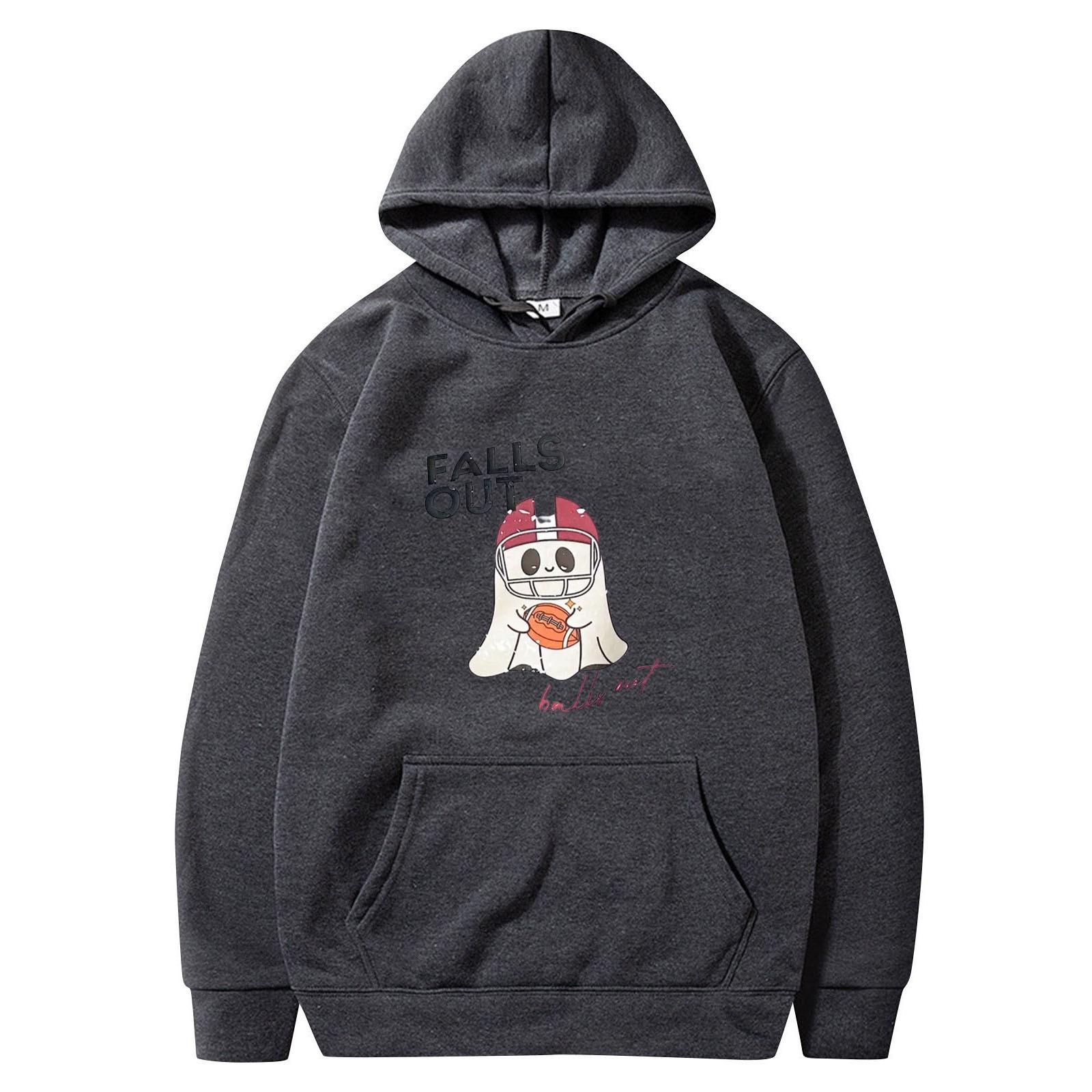 Женская однотонная толстовка с капюшоном с длинным рукавом и принтом на Хэллоуин S — фото 7