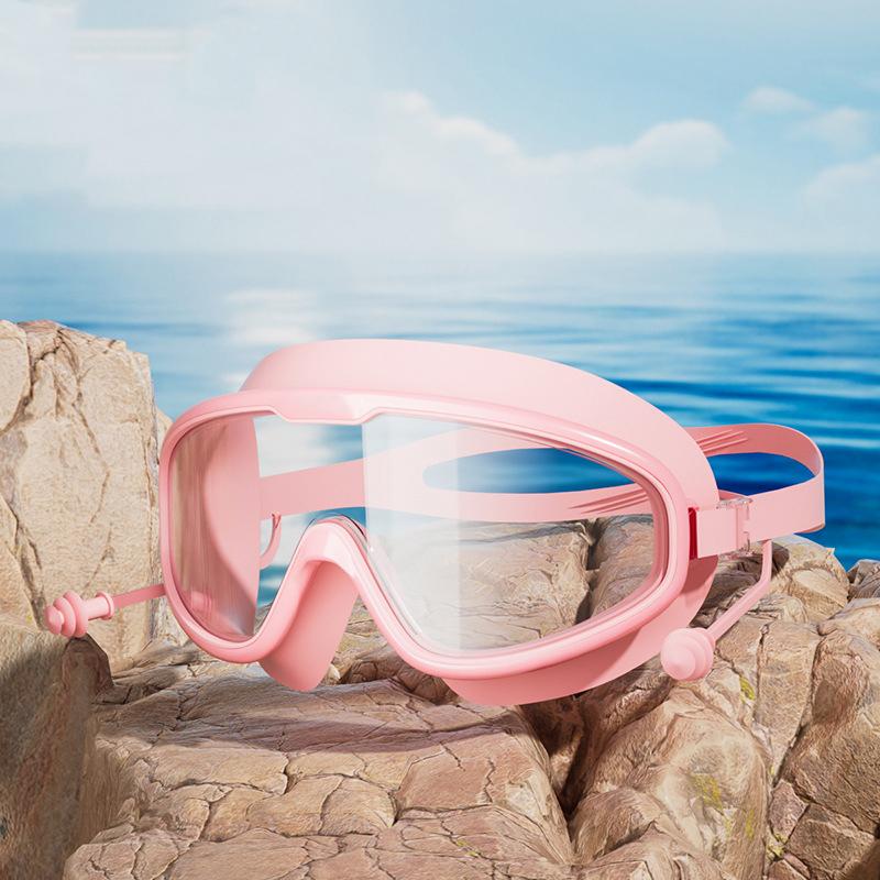 Large Frame Swimming Goggles Women Men Swim Glasses with Earplugs Waterproof Silicone Frame Swim Eyewear Equipment Swim Cap