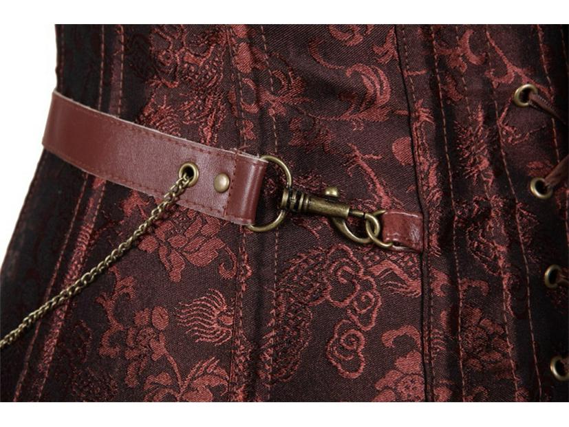 Europejski Styl Brązowy Skórzany Gorset z Paskiem i Halterem, z 14 Stalowymi Fiszbinami - Punkowy Kombinezon Modowy.