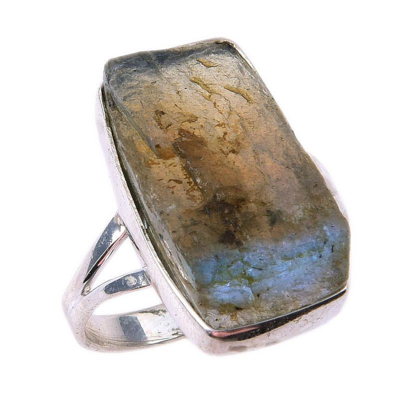 Bague En Argent Avec Labradorite - Poids 9,10g, Taille Ajustable, Pierre Naturelle Bleue, Neuf