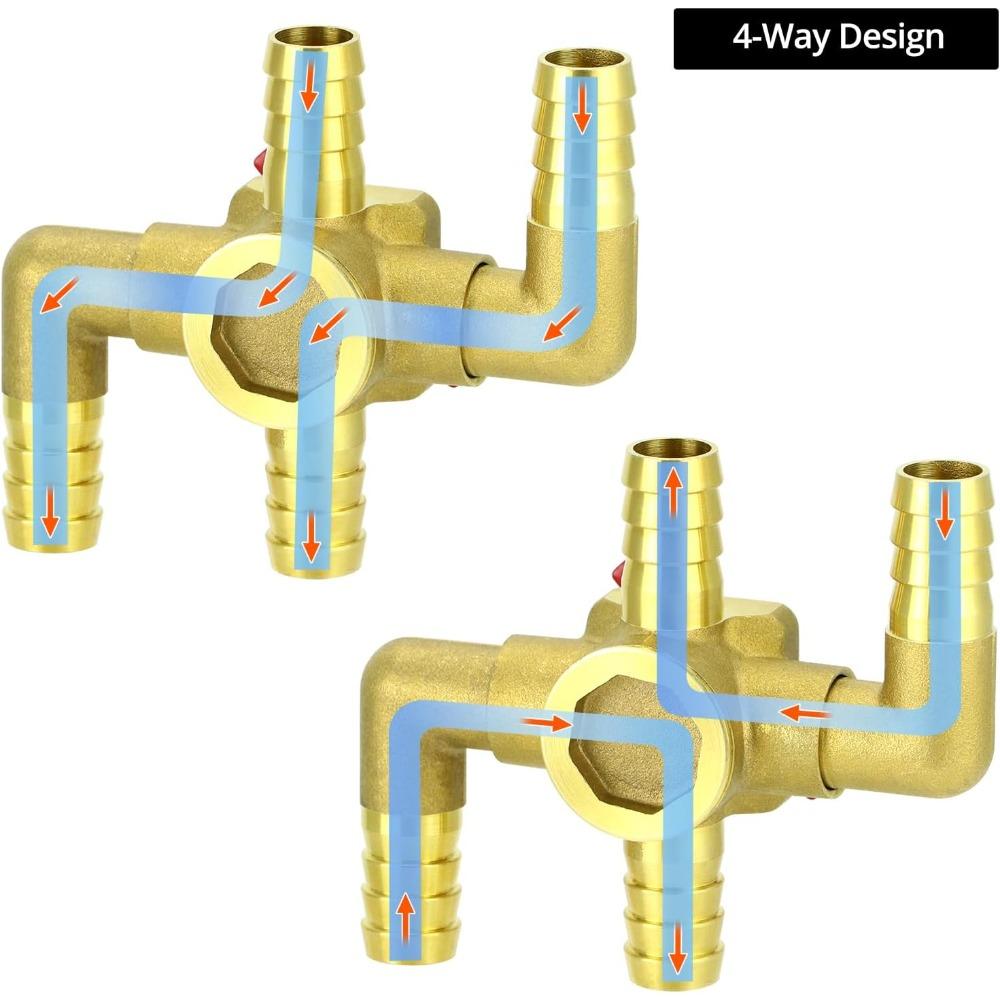 Solid Brass 5/8" 4-Way Heater Control Valve with Switch, 16mm Hose Barb Automotive Bypass