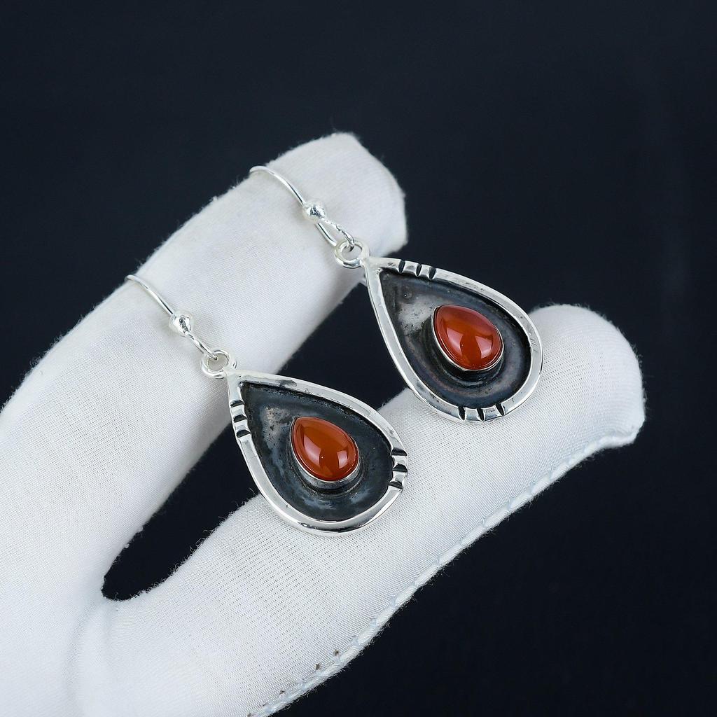 Natural Carnelian Gemstone Earrings, 925 Sterling Silver Earring, Handmade Boho Silver Jewelry Dangle Earrings, Easter Gift