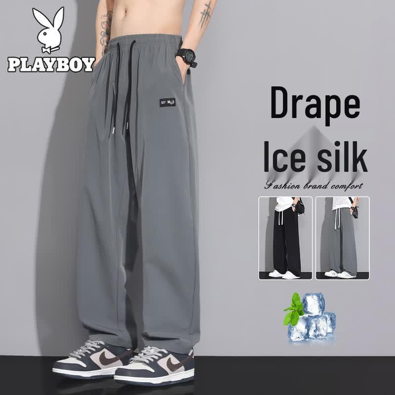 

PLAYBOY Men s Ice Silk Loose Wide-Leg Quick-Dry Casual Pants 5XL