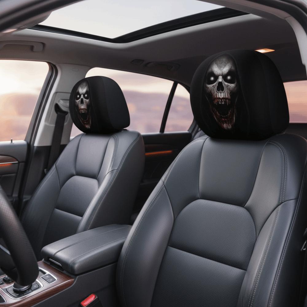 1pair Elastic Fabric Skeleton Car Pillowcase Universal Fit Halloween Auto Slipcover Punk Drivers
