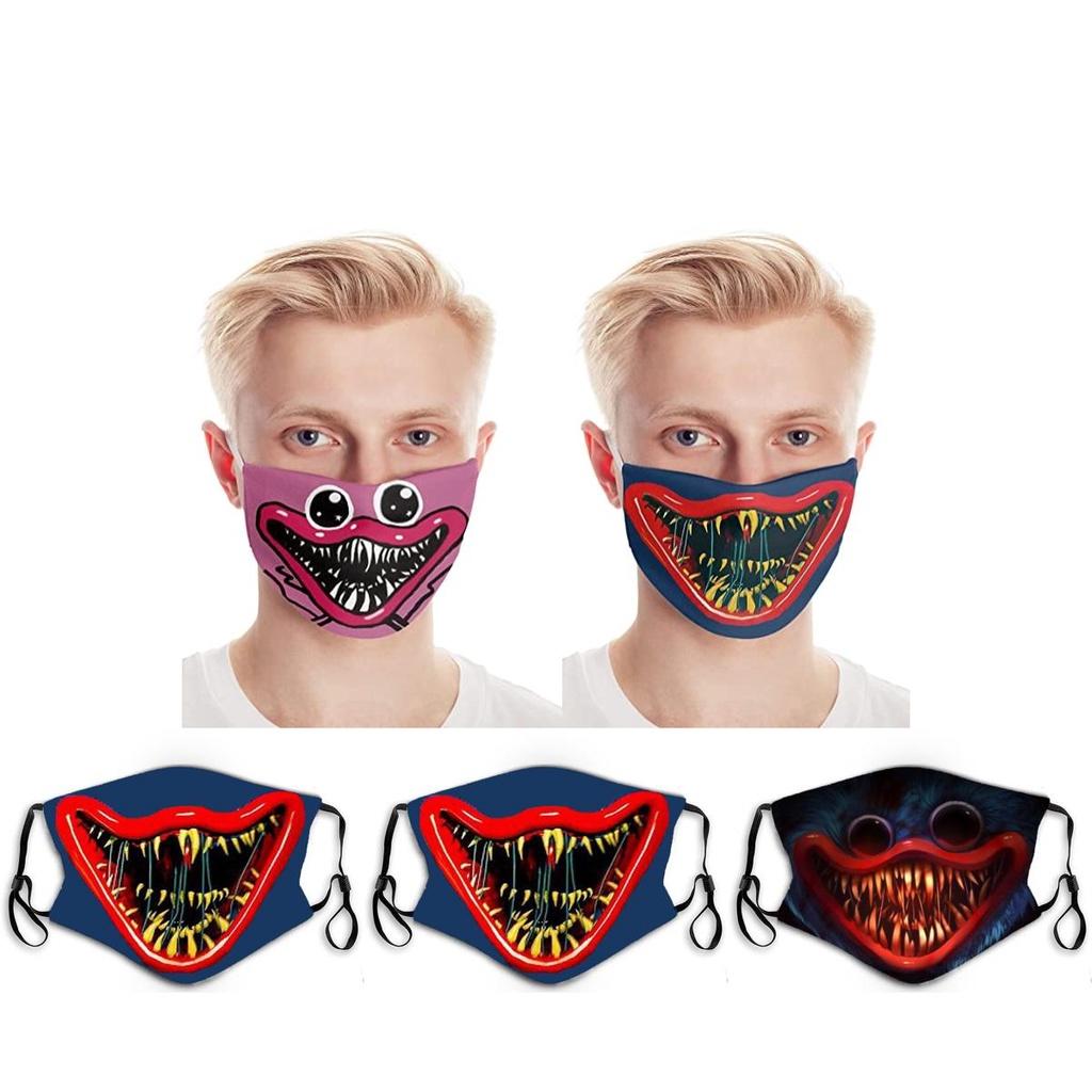 Masca de Față din Bumbac de Halloween Poppy Playtime Huggy Wuggys Pentru Adulți, Ajustabilă, Respirabilă