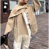 Fashion Scarf Collar Coat for Women Loose Winter Autumn Loose Jackets Elegant Tassel Streetwear Casual Chic Long Sleeve Jacket