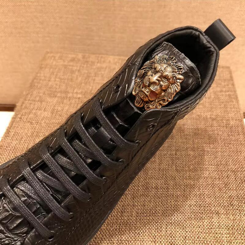 Fashion Leather High-top Sneakers for Men, Luxury Style, Crocodile Pattern, Premium Casual Shoes, Padded for Warmth, Soft Sole A1