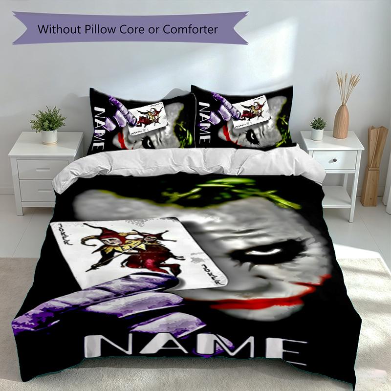 3pcs Custom Name Joker Set,Includes 1 Duvet Cover and 2 Pillowcases,All-season Bedroom Decor
