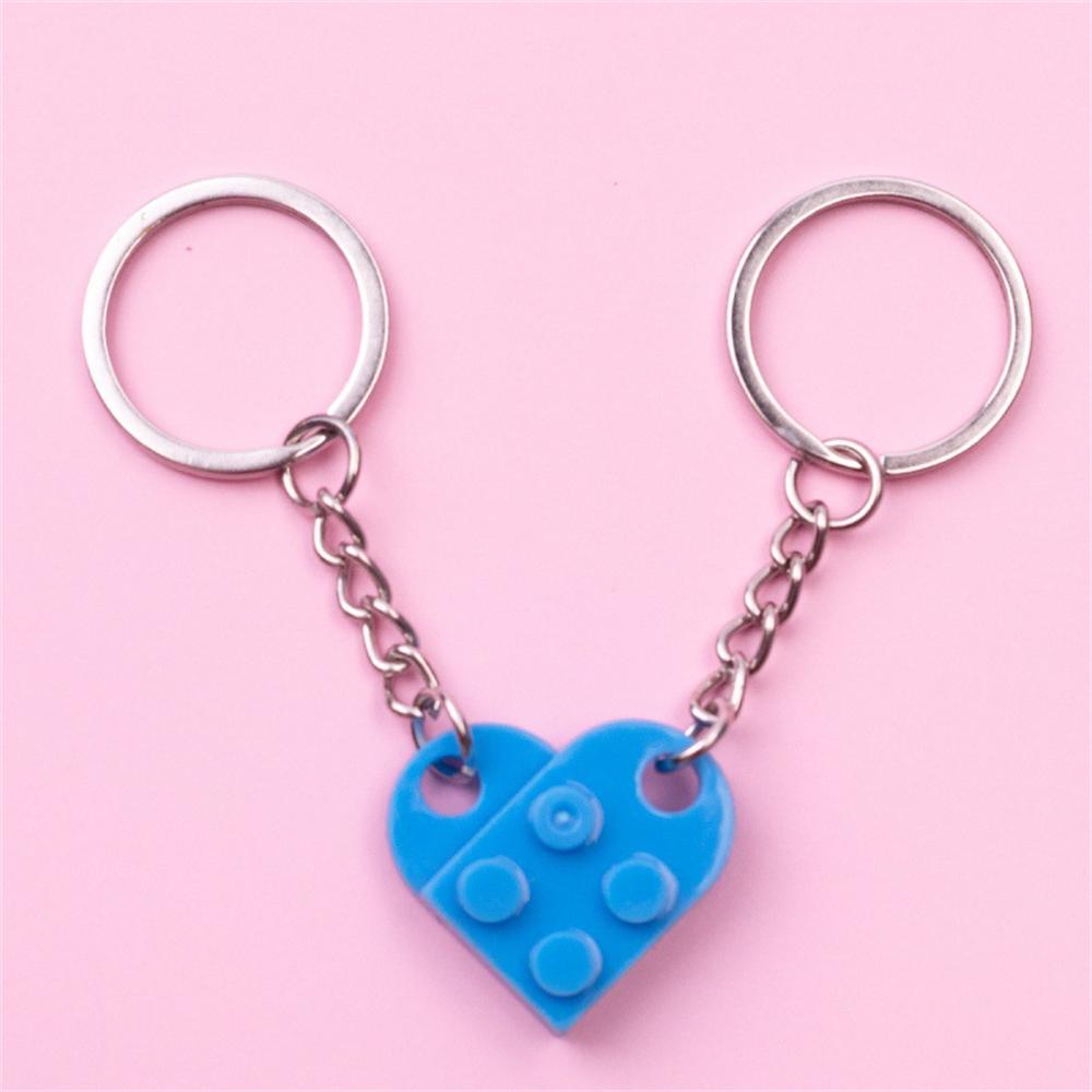 2Pcs Cute Separable Love Heart Building Block Keychains Couples Friendship Love Heart Brick Key Ring New Year Jewelry Gifts