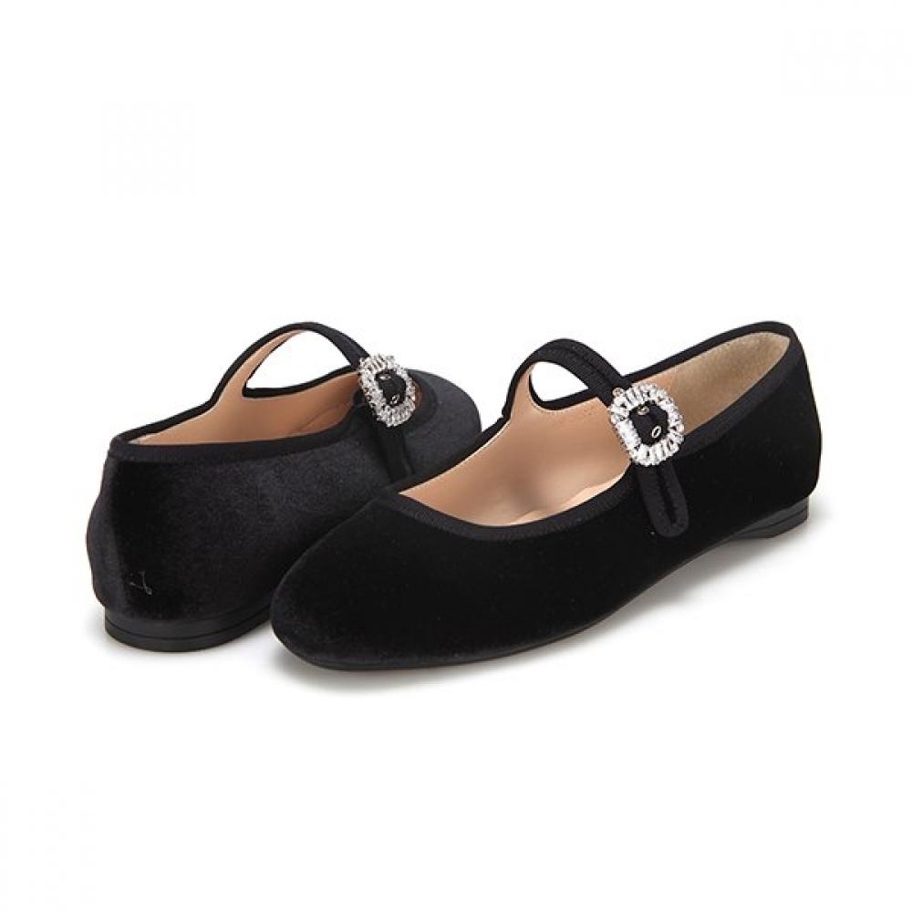 Barbara Velvet Jewelry Buckle Mary Jane Flat Bbe515bk