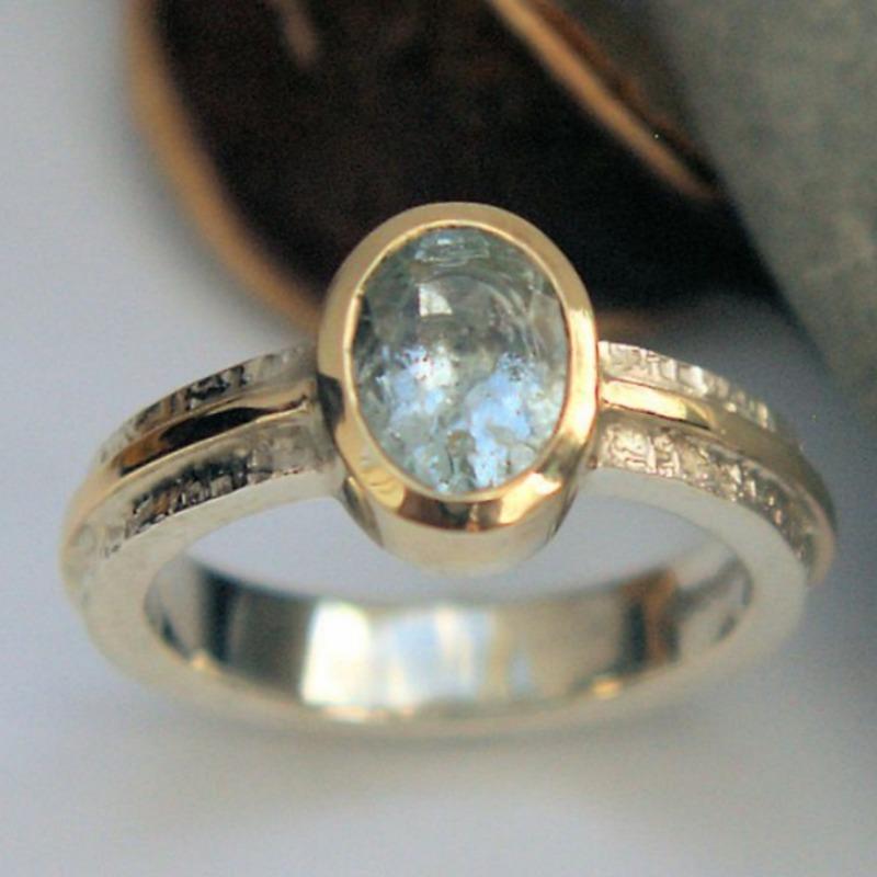 Creativity Inlaid Blue CZ Women's Ring Vintage Two Color Geometry Daily Wear Party Jewelry Anniversary Gift