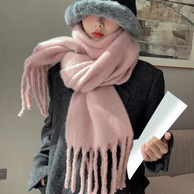 Sciarpa Invernale da Donna Colore Unito Leggera Morbida Calda Sciarpa con Bordo Nappato Tempo Freddo Sciarpa Imitazione Cashmere