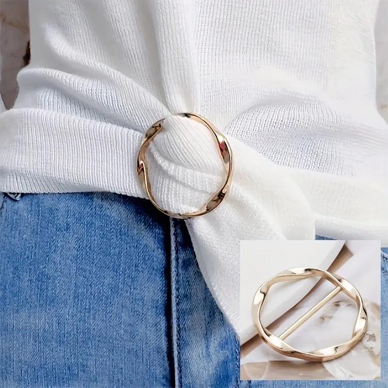 T Shirt Tie Clip Brooch Waist Buckle Versatile Clothing Ring Wrap Holder Fashion Metal Round Circle Clip Buckle