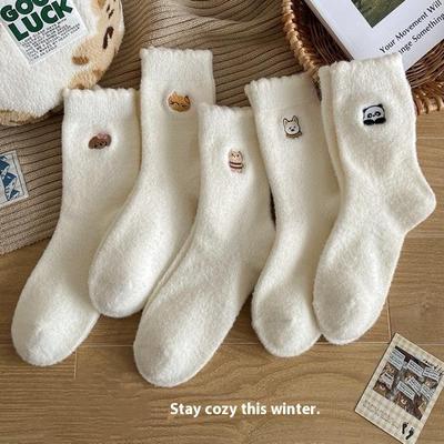 Autumn/Winter New Fluffy Socks For Women, Thick, Warm And Cute Cartoon Sleeping Socks, White Soft And Fluffy Floor Socks