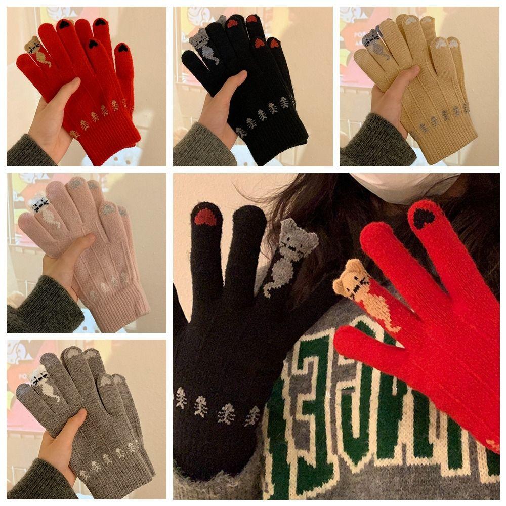 

Cat Winter Velvet Gloves Warm Fluffy Mittens Cute Plush Knitted Gloves Student