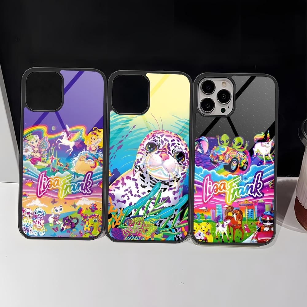 Lisa Frank Tiger Horse Dog Cat Phone Case For Iphone 16 Pro 15 Pro Max 14 12 11 13 Mini 8 7 Plus X Xs XR PC+TPU Design Cover