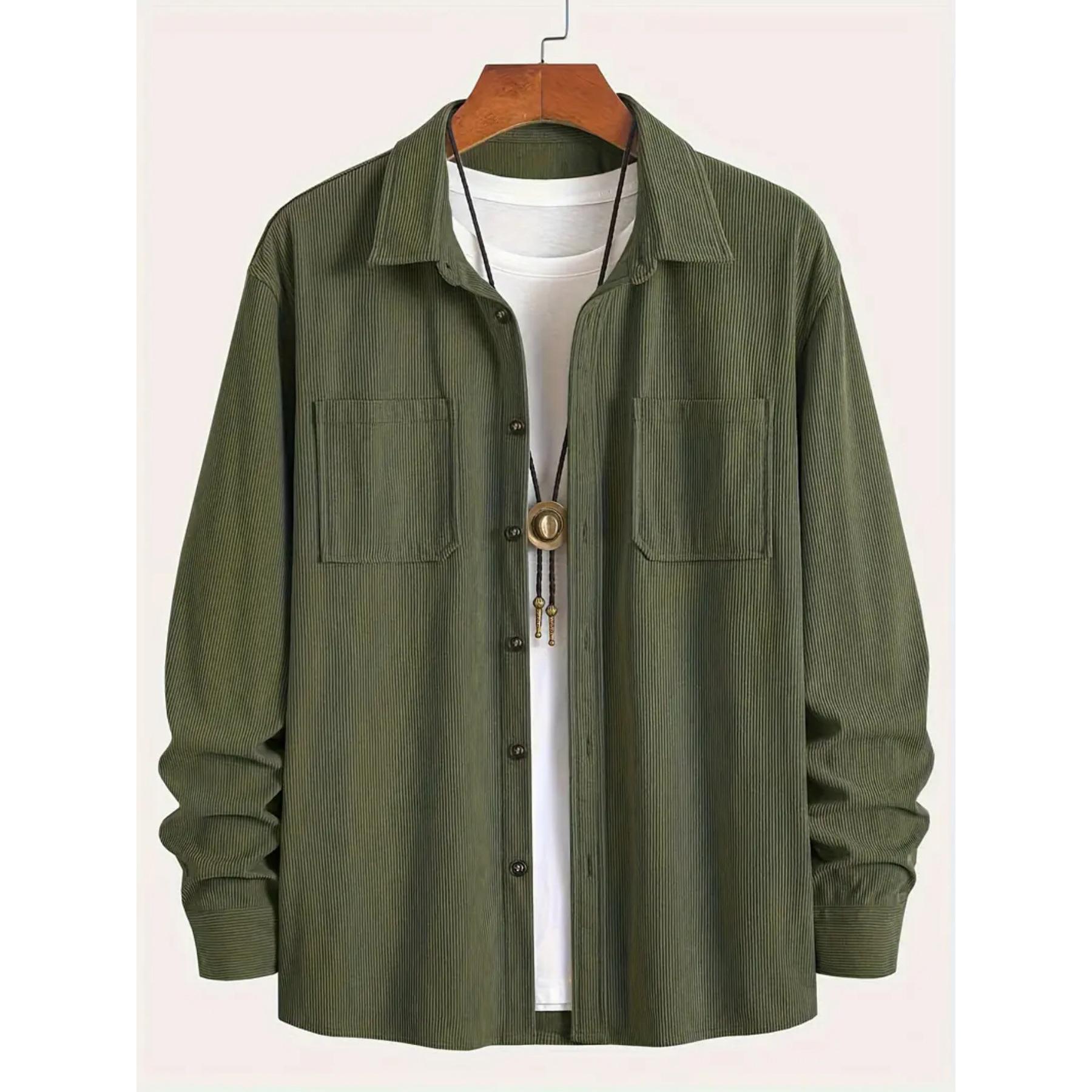 

Men s Corduroy Shirt Jacket Spring Autumn Vintage Outerwear for Gentlemen XXL зелений