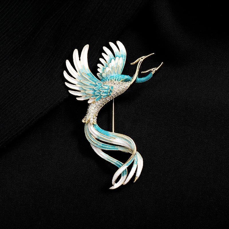 Chinese Style Retro Enamel Phoenix Brooch Women's High-end Temperament Suit Accessories Pin Cardigan Sweater Decorative Corsage
