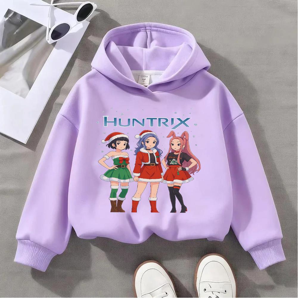 Adorable Kids Christmas Hoodie with Cute Anime Girls Design HUNTRIX Perfect for Festive Season