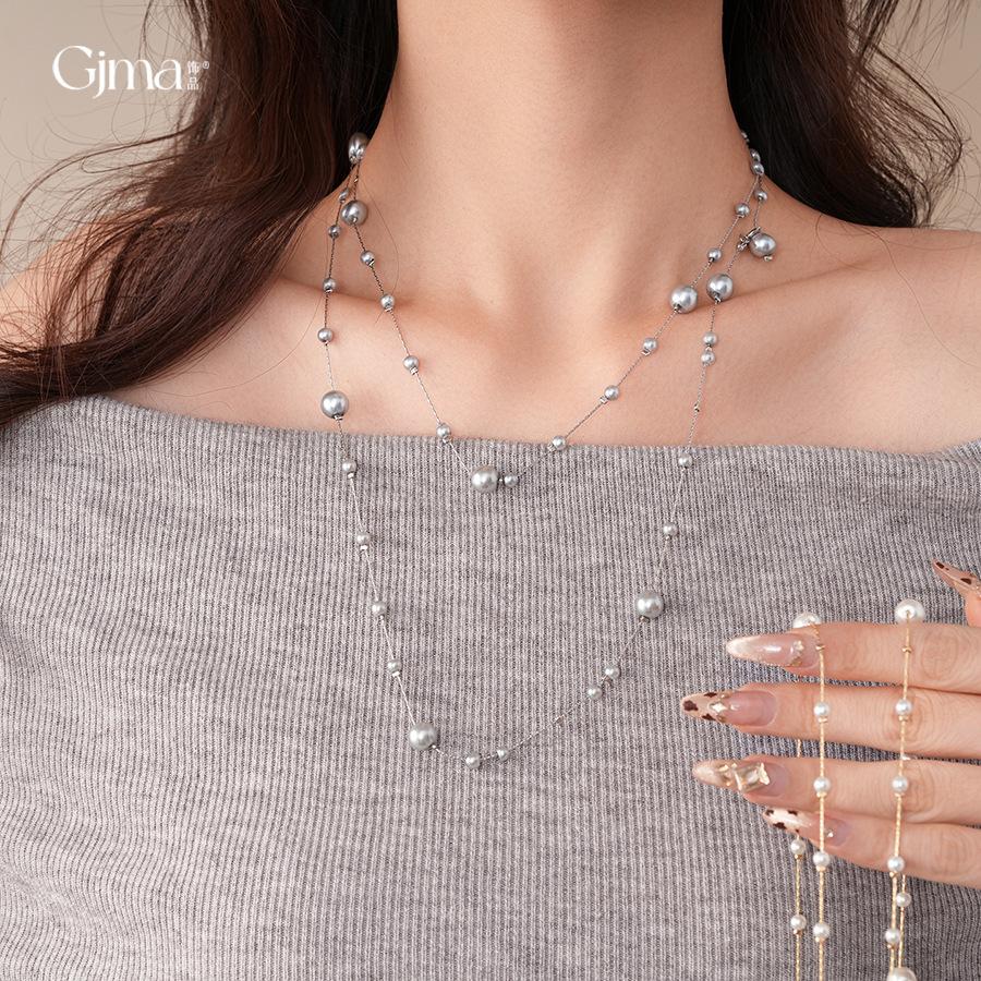 Glass Pearl Irregular Beaded Necklace Korean Versatile Temperament Sweater Chain Necklace Women